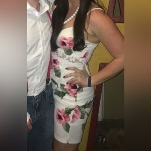 Boutique Floral Pink and White Lace Detail Western Dress Size Medium